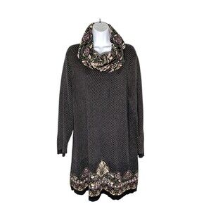 Coldwater Creek Tunic Sweater Dress  Plus 2X Cowl Neck Long Sleeve Black Floral